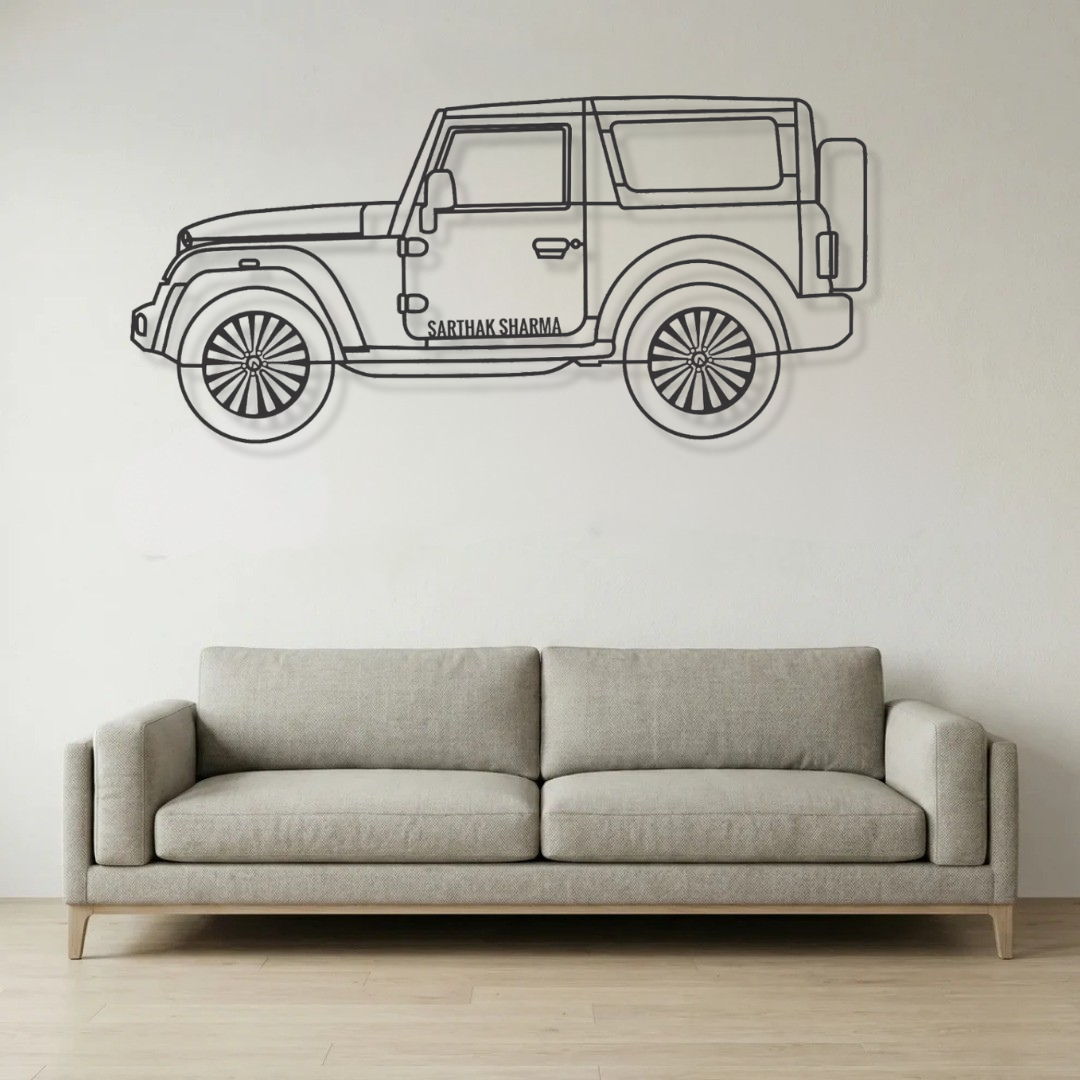 Mahindra Thar Side View Metal Wall Frame - Wallstks